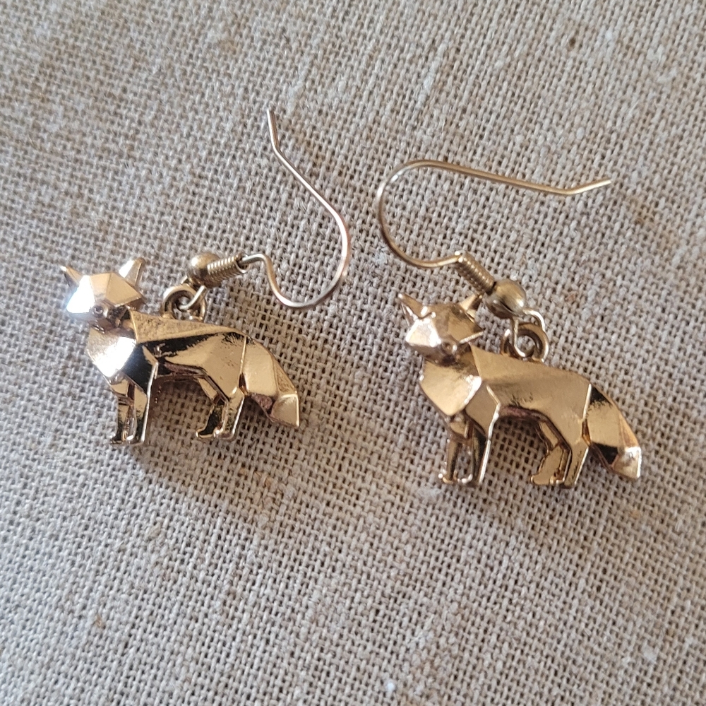 Gold Tone Fox Earrings
